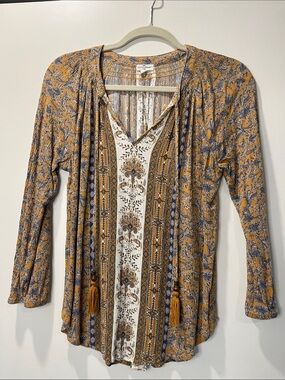 Boho Tassel Top in Mustard and Blue S
